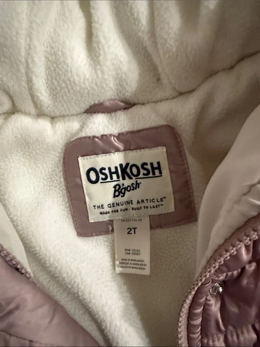 OshKosh B'gosh Mauve Puffer Jacket with Faux Fur Hood